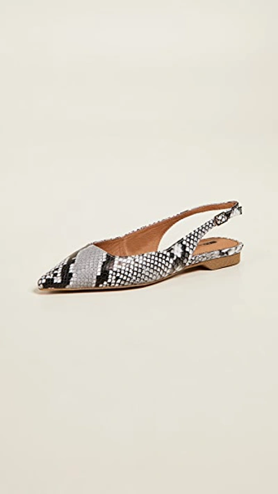 Matiko Lori Point Toe Slingback Flats In Black/white Printed Snake