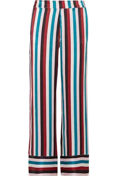 Asceno Striped Silk-satin Pajama Pants In Turquoise