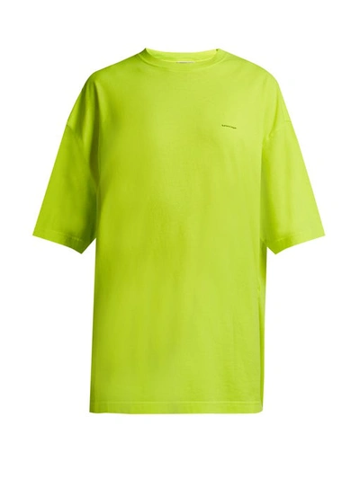 Balenciaga Logo Print Cotton Jersey T Shirt In 7204 Fluoye