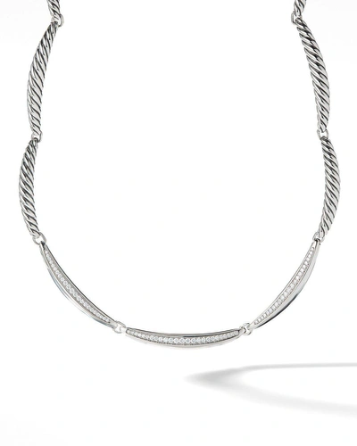 David Yurman Tides Single-row Triple-diamond Pave Necklace In White/silver