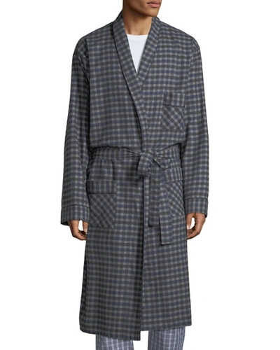 Neiman Marcus Men's Brushed Flannel Robe In Gray