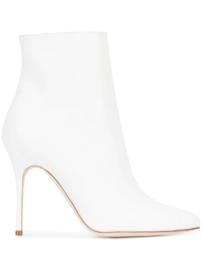 Manolo Blahnik Insopo 105 Leather Booties In White