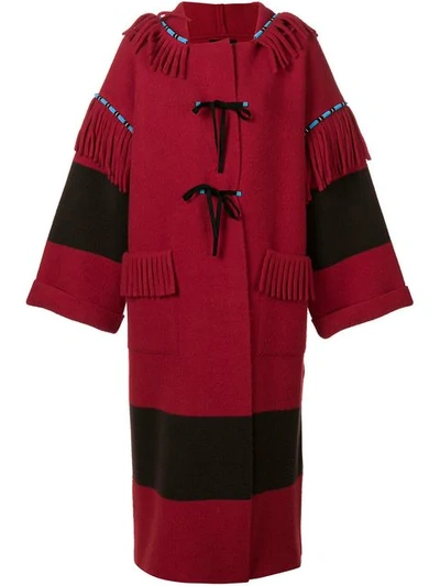 Alanui Oversized Fringe Detail Coat In Red