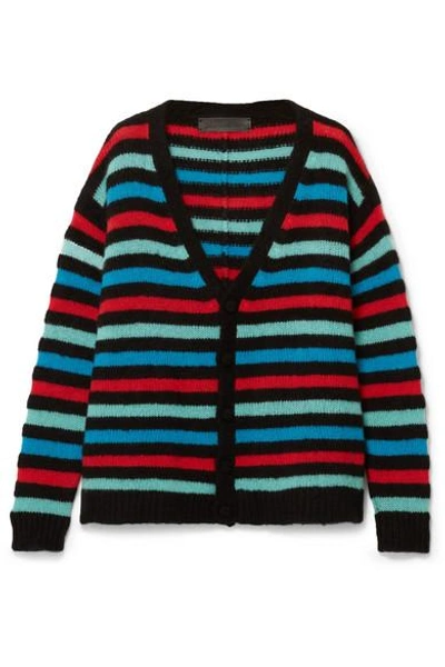 The Elder Statesman Striped Cashmere Cardigan In Black