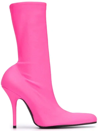 Balenciaga Round Neon Spandex Sock Boots In Pink