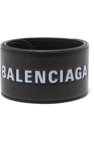 Balenciaga Cycle Printed Textured-leather Bracelet In Black