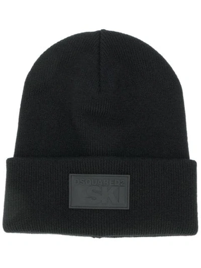 Dsquared2 Logo Patch Beanie In Black