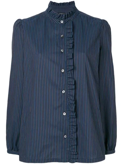 Apc Ruched Trim Striped Shirt In Blue