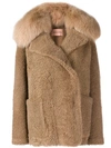 Yves Salomon Curly Fur Jacket In Brown