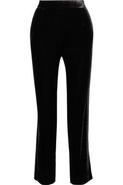 Vince . Woman Pleated Velvet Straight-leg Pants Black