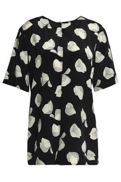 Theory Printed Silk Crepe De Chine Top In Black