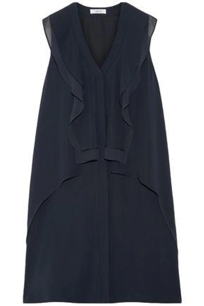 Adeam Woman Chiffon-paneled Ruffled Crepe Dress Midnight Blue