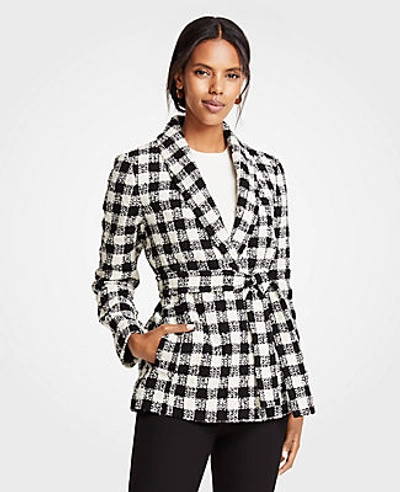 Ann Taylor Petite Checked Belted Jacket In Black / White