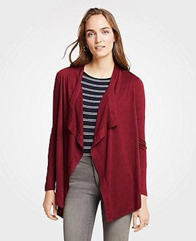 Ann Taylor Mixed Media Open Cardigan In Vintage Burgundy