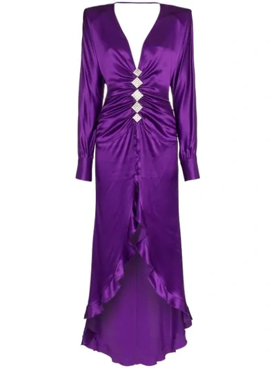 Alessandra Rich Diamond Embellished Silk Dress In Purple