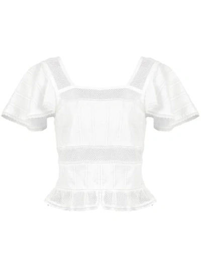 Alexa Chung White Square Neck Cropped Blouse