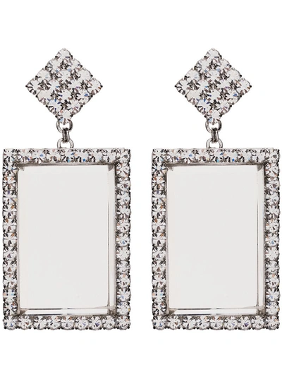 Alessandra Rich Metallic Silver Crystal Embellished Rectangle Earrings