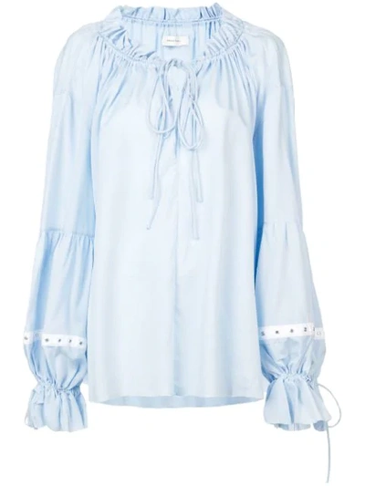 Marques' Almeida Oversized Gathered Lyocell-chambray Blouse In Blue