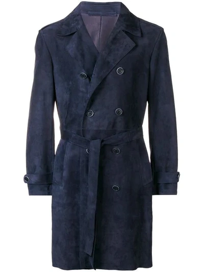 Salvatore Santoro Double Breasted Trench Coat In Blue