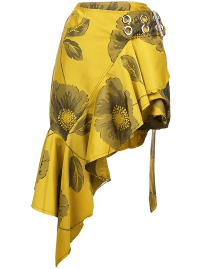 Marques' Almeida Belted Floral Ruffle Skirt In Yellow