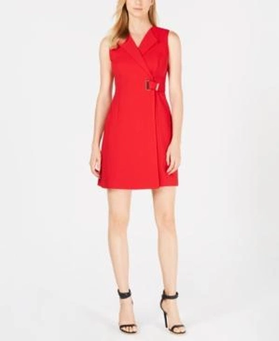 Calvin Klein Petite Faux-wrap Dress In Red