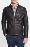 Cole Haan Standing Collar Smooth Lamb Leather Jacket In Cognac