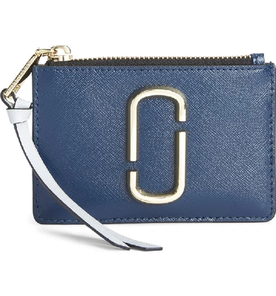 Marc Jacobs Top Zip Leather Multi Card Case In Blue Sea Multi/gold