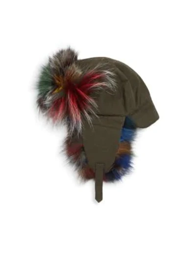 Adrienne Landau Fox Fur Trapper Hat In Multi