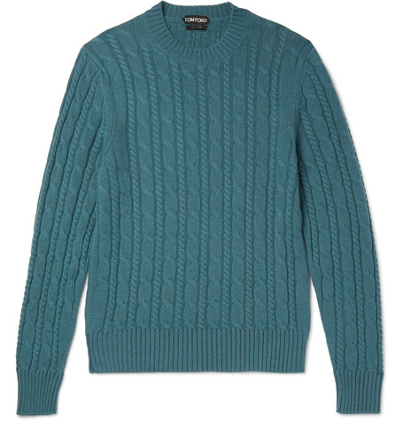 Tom Ford Cable-knit Cashmere Sweater In Petrol | ModeSens