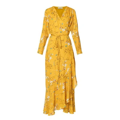 Paisie Floral Tie Wrap Maxi Dress With Frills In Yellow