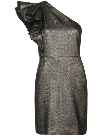 Veronica Beard Ensley Metallic One-shoulder Dress In Black