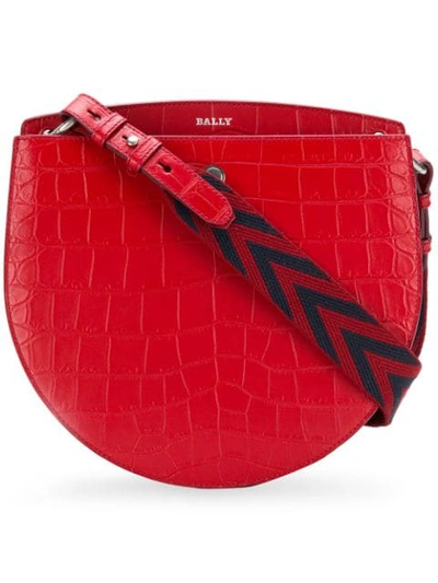 Bally Croco Embossed Shoulder Bag In Red