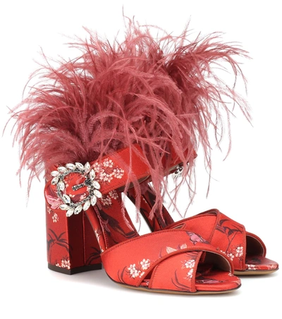 Tabitha Simmons X Johanna Ortiz Reyner Feather-trimmed Sandals In Red
