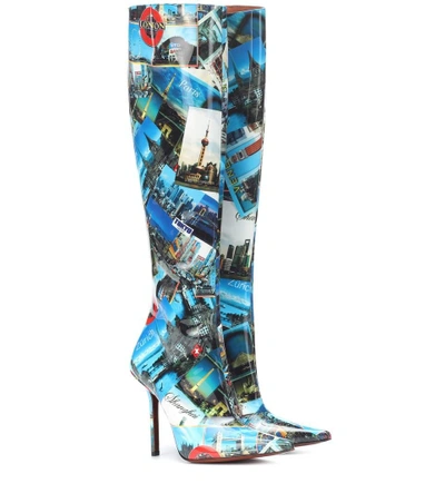 Vetements Printed Leather Knee-high Boots In Blue