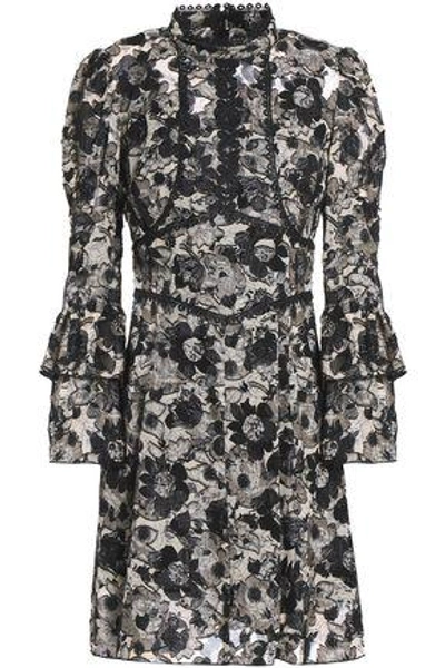 Anna Sui Woman Appliquéd Floral-print Fil Coupé  Silk-blend Mini Dress Black