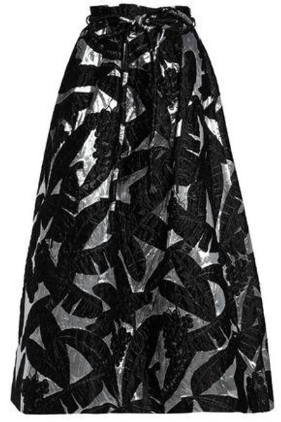 Oscar De La Renta Metallic Jacquard Midi Skirt In Black