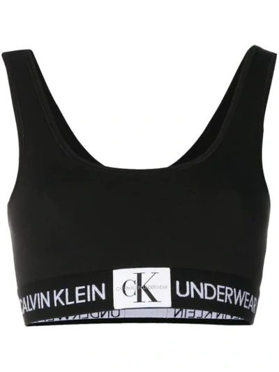 Calvin Klein Underwear Logo Cotton Jersey Sports Bra In Black