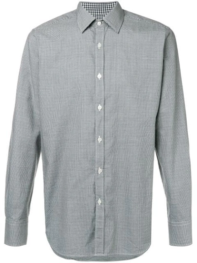 Canali Micro Houndstooth Print Shirt In Blue