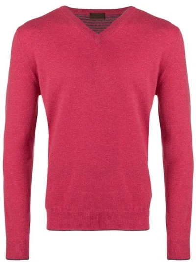 Altea Fine Knit V-neck Sweater In Pink