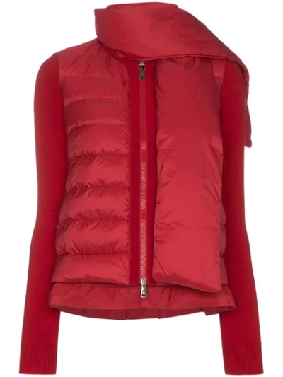 Moncler Scarf Detail Padded Puffer Sweater In Red