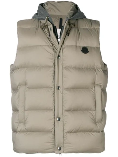 Moncler Hooded Feather Down Gilet In Neutrals