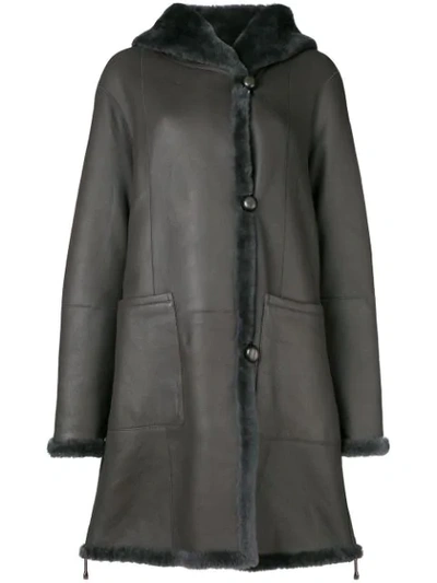 Liska Hooded Single Breasted Coat In Grey