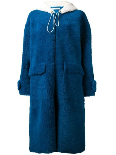 Inès & Maréchal Hooded Shearling Coat In Blue