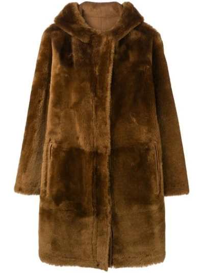 Sylvie Schimmel Hooded Shearling Coat In Brown