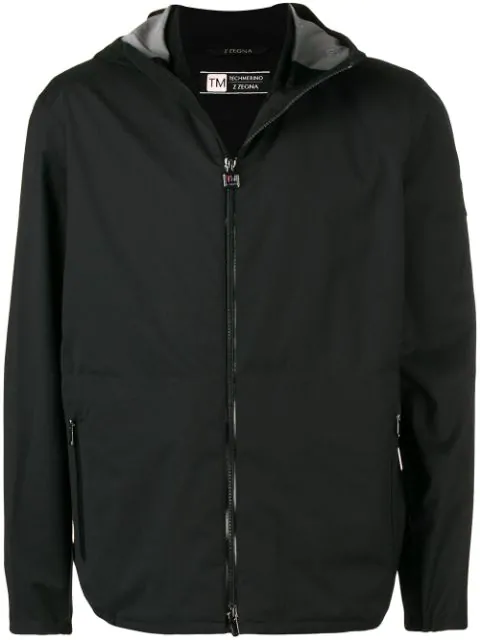 Z Zegna Hooded Windbreaker Jacket In Black | ModeSens