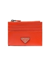 Prada Orange Logo Embellished Leather Zipped Card Case - Yellow