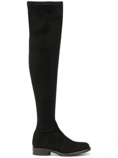 Pollini Over The Knee Flat Boots In Black