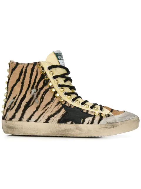 Golden Goose Studded Tiger Print High-tops In Brown | ModeSens