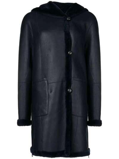 Liska Fur Trim Hooded Coat In Blue