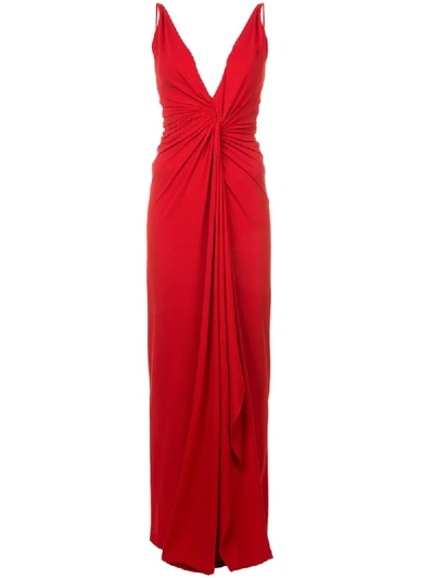 Alexandre Vauthier Sleeveless Plunging Column Gown In Scarlet